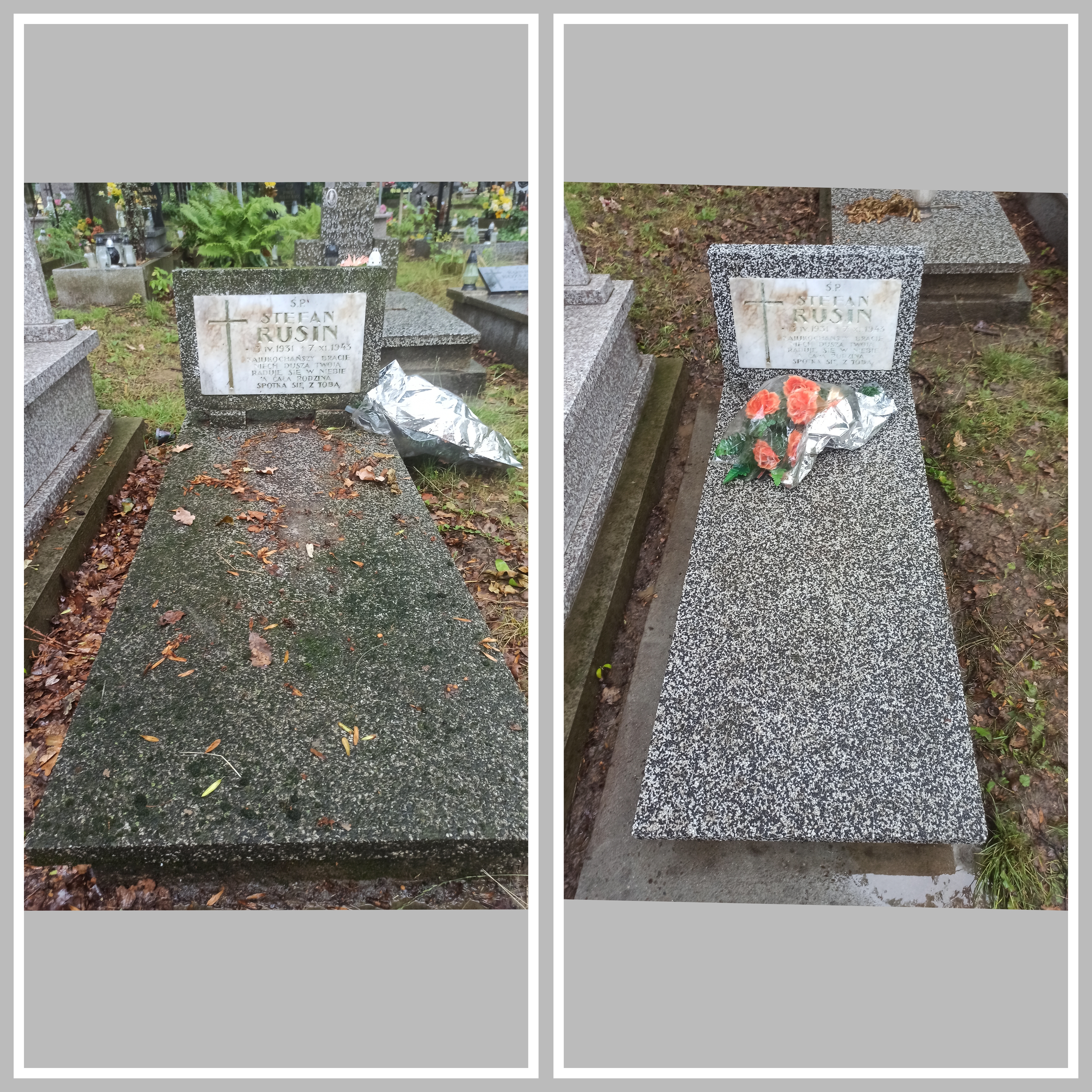 Czyszczenie nagrobka z mchu