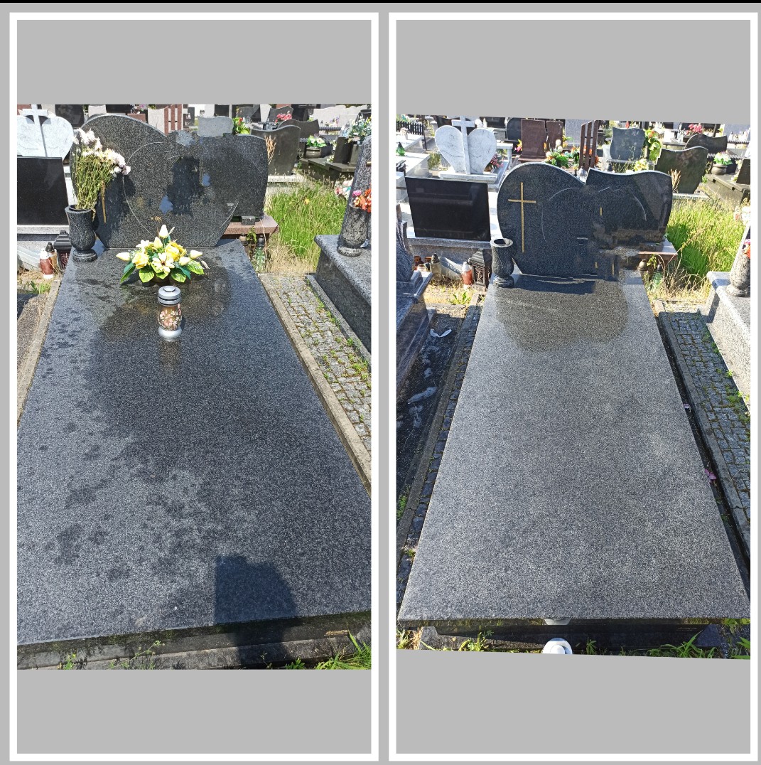 Usuwanie plam z wosku z nagrobka granitowego